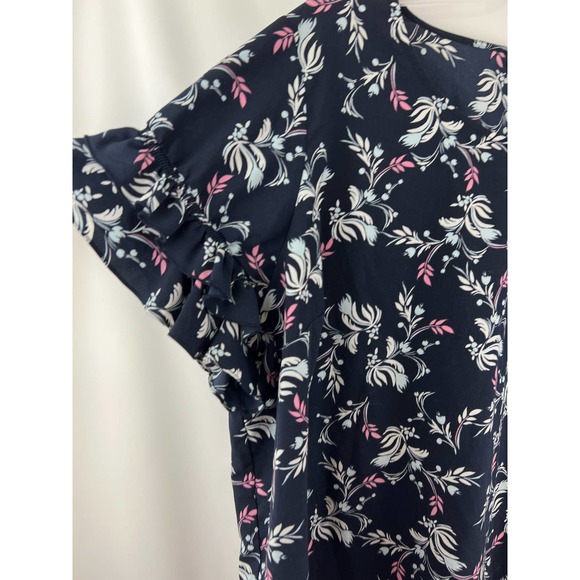 Lane Bryant Ruffle Black Pink Floral Blouse Shirt Top Short Sleeve Size 26 - Picture 3 of 5